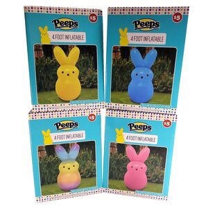 Peeps Inflatable 4' Easter‎ Bunny Rainbow Multi Pink Blue Yellow Lot Of 4